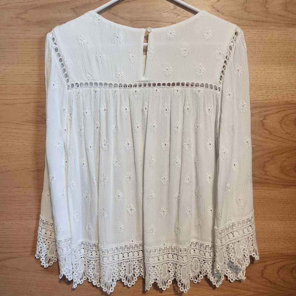 DANIEL RAINN GAUZY EMBROIDERED LACE TRIM BLOUSE TOP LIGHTWEIGHT BOHO MEDIUM EUC - Picture 6 of 7